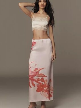 Tilda full maxi skirt. 
Floral Slip Skirt in Blush Pink and Coral